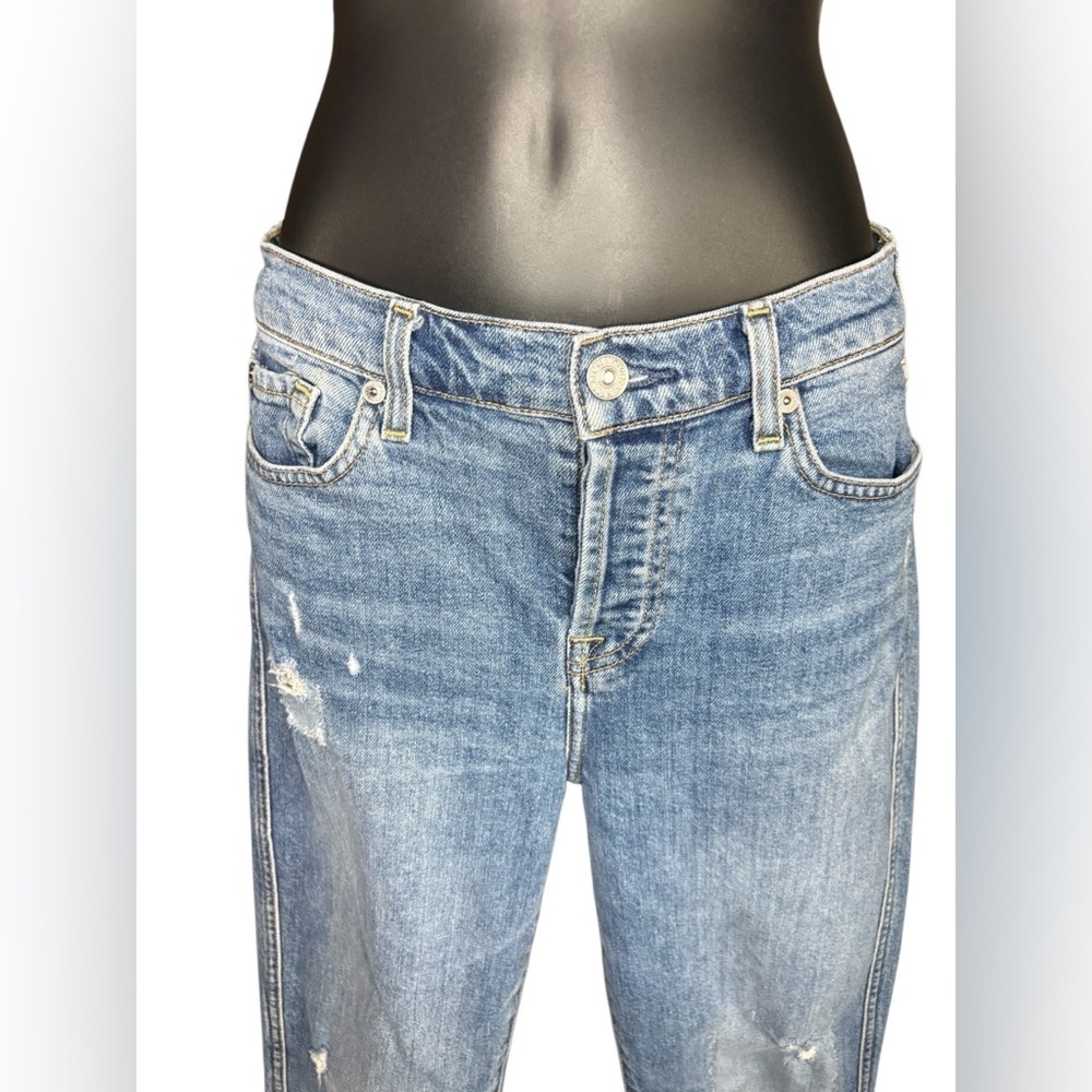 7 For All Mankind Edie High-Rise Patchwork Straight Ankle blue jeans sz 26 - Picture 8 of 13
